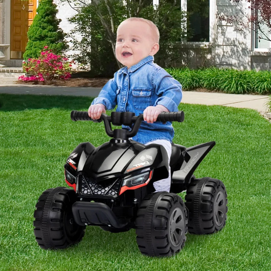 Rideon ATV 6V Battery Powered Electric Quad Car with Music LED Lights and Spray Device for Toddlers Age 3 to 5