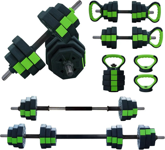 4 In 1 Adjustable Dumbbell Set 44lbs Weight Set with Iron Handle Kettlebell Barbell and Push Up Stand for Home Gym Octagon