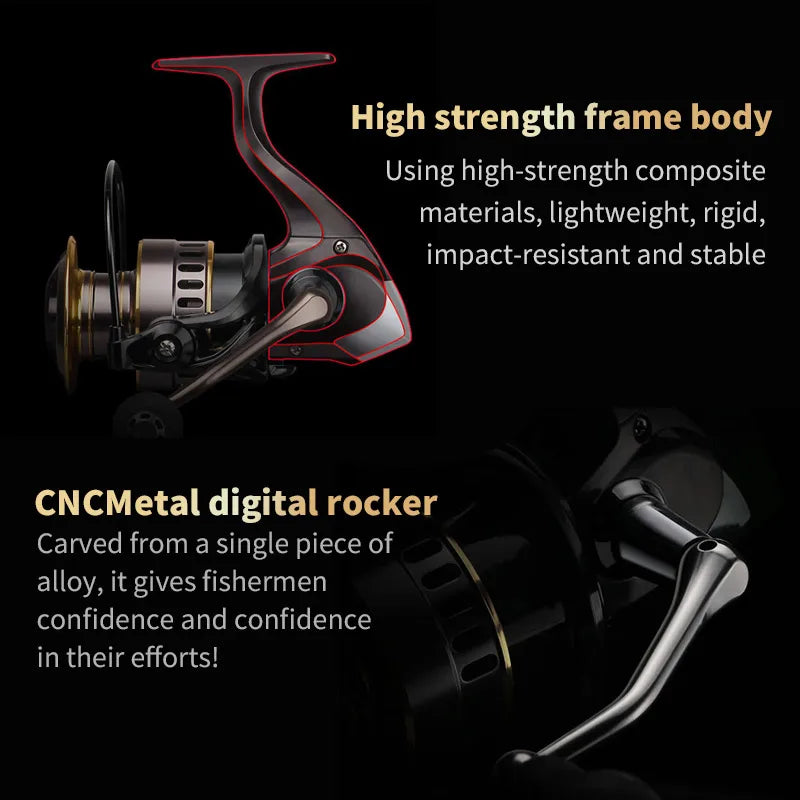 1 Piece Two-Hand Rotating Fishing Reel HE1000-7000 Series 5.2:1 Gear Ratio 22.05lb Extraction Smooth Aluminum Alloy Body Left Right Hand Changeable Suitable for Freshwater and Saltwater Fishing