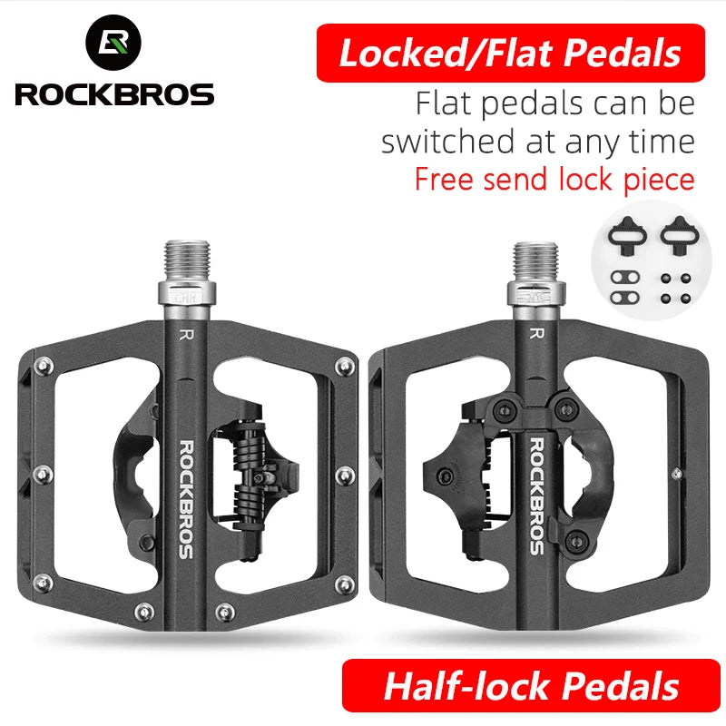 Rockbros Bicycle Pedal Non Slip MTB Bike Pedals Aluminum Alloy Flat Platform SPD Waterproof Cycling Accessories