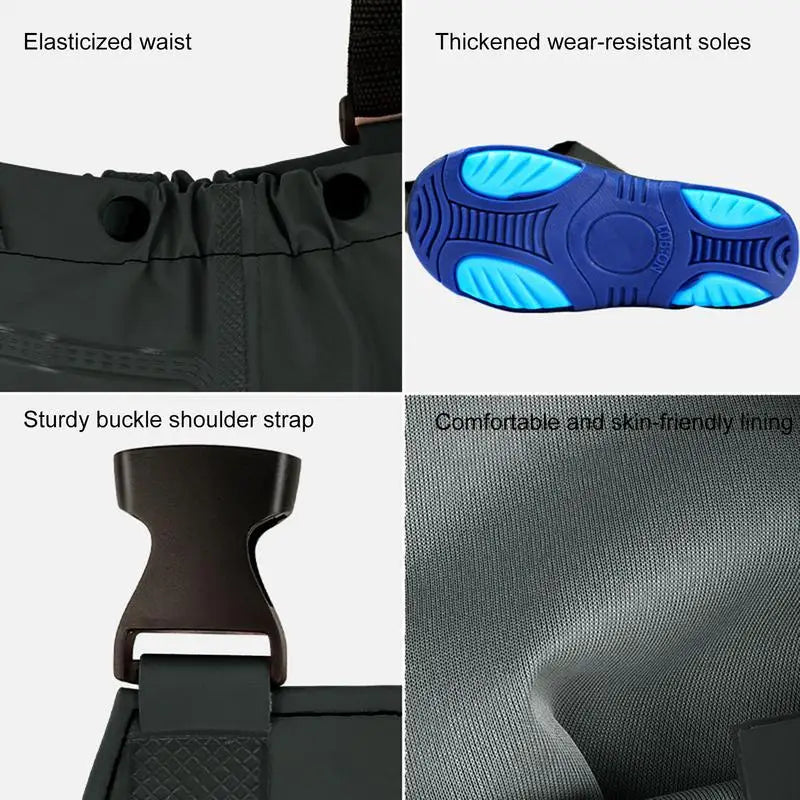 Children Fishing Chest Waders Waterproof Bootfoot PVC Rain Pants Quick Dry Outdoor Activities for Boys and Girls
