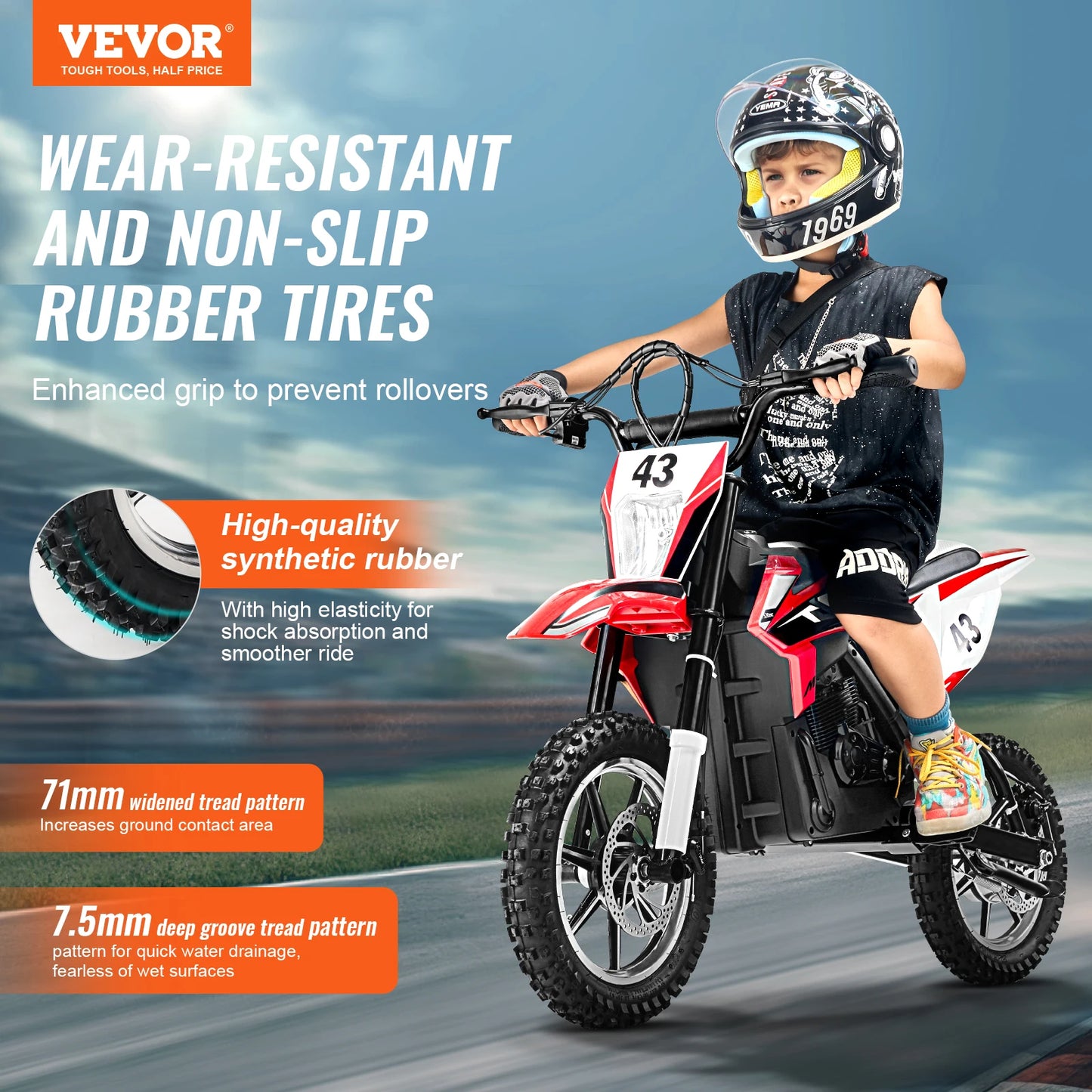 VEVOR 36V Kids Ride On Motorcycle with Speed Up to 15.5mph LED Light Battery Gauge Electric Motorcycle Toys for Children Boys