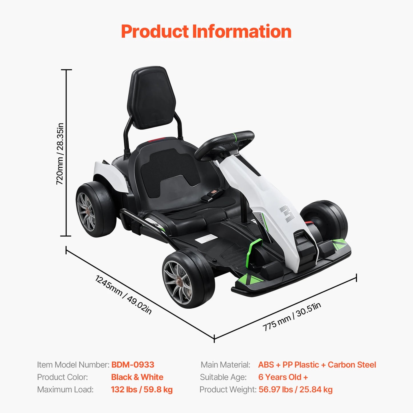 VEVOR 24V 9Ah Electric Pedal Go Kart Portable Outdoor Race Toy with 200W Motor Adjustable Speeds and Disc Brake for Kids