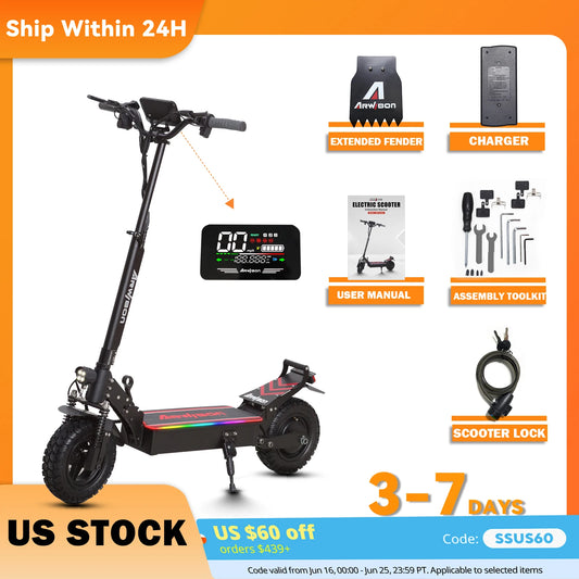 Arwibon Q30 Adult Electric Scooter 2500W Motor Top Speed 30MPH 48V 16AH 11 Inch Off Road Tires Sport Commuter Folding EScooter