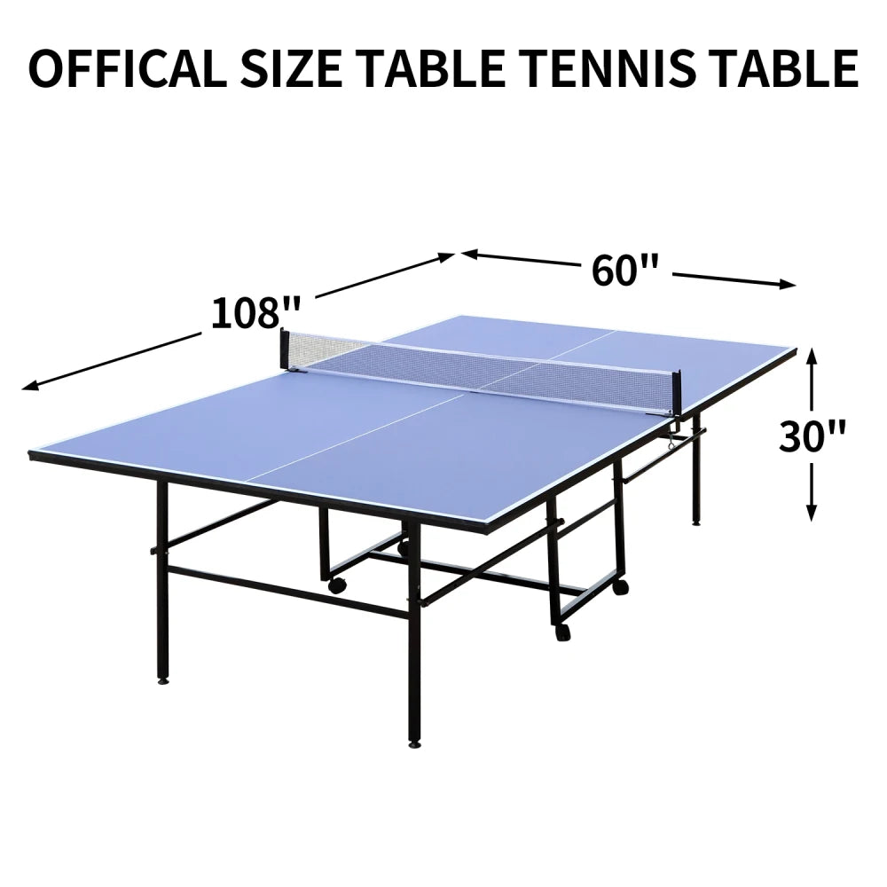 9ft Mid Size Foldable Portable Ping Pong Table Set for Indoor Games with Net 2 Paddles and 3 Balls