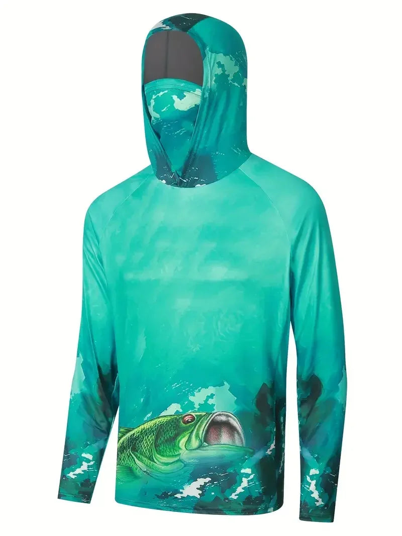 Fishing Shirt Hooded Men Fishing Clothes Outdoor Summer Mask Hoodie