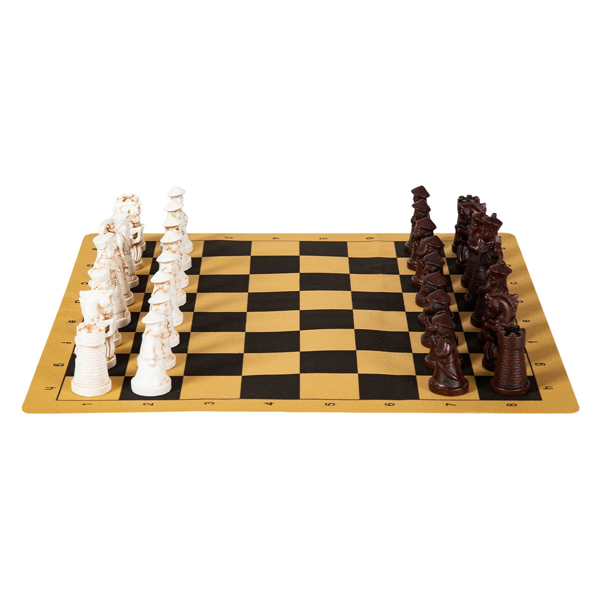New Big Vintage 3D Qing Army Chess Set with Leather Chessboard and Gypsum Resin Game Pieces Box 40x19cm