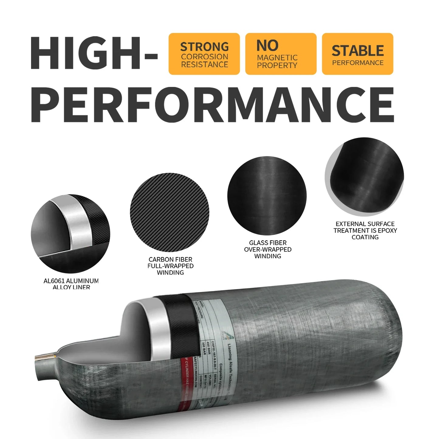 TUXING 4500PSI 300Bar 9L Carbon Fiber Diving Cylinder High Pressure Large Capacity Swimmer Equipment