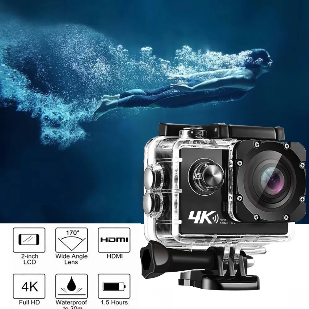 4K Action Camera A1 Ultra HD WiFi 12MP 2 Inch LCD 30M Waterproof 170 Degree Remote Control Helmet Bicycle Video Camera Outdoor Sport Cam