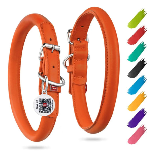 Ultra Soft Rolled Leather Dog Collar Padded Dog Collars for Medium Dogs Male and Female Orange 10 to 13 Inch Neck