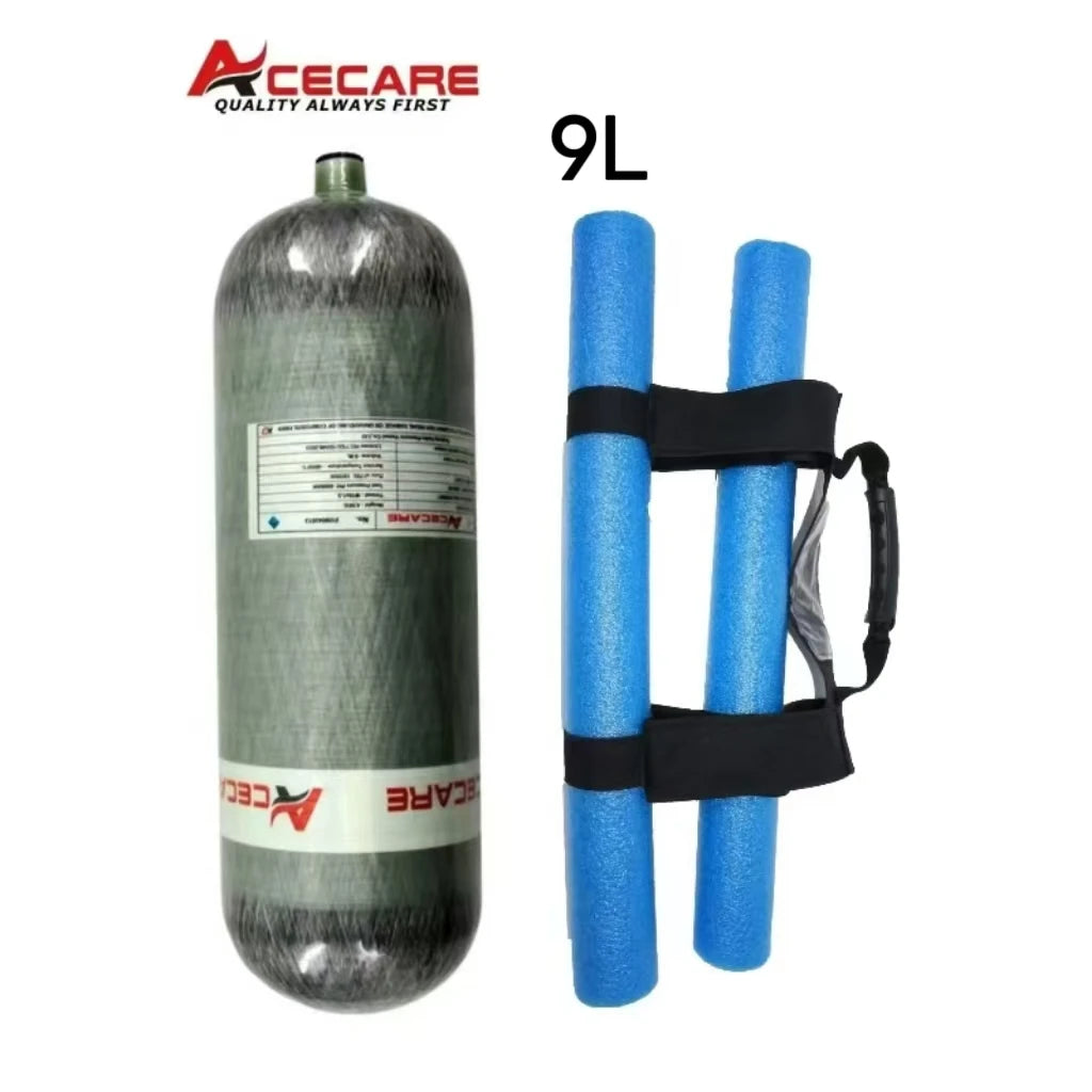 Acecare 4500psi 9L Carbon Fiber Scuba Diving Tank with Bumper and Anti Rolling Carry Strap