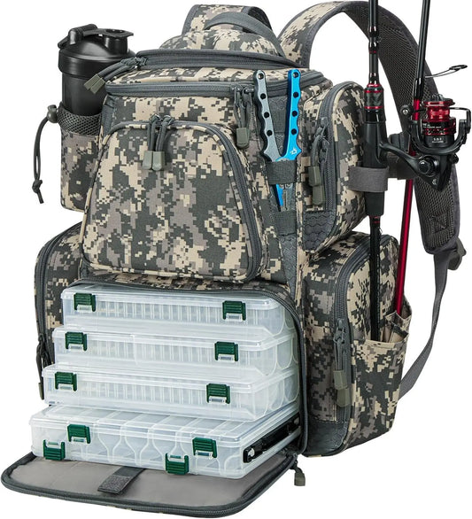 Fishing Tackle Backpack with Four Trays Large Outdoor Storage Bag with Protective Rain Cover for Fishing Gear