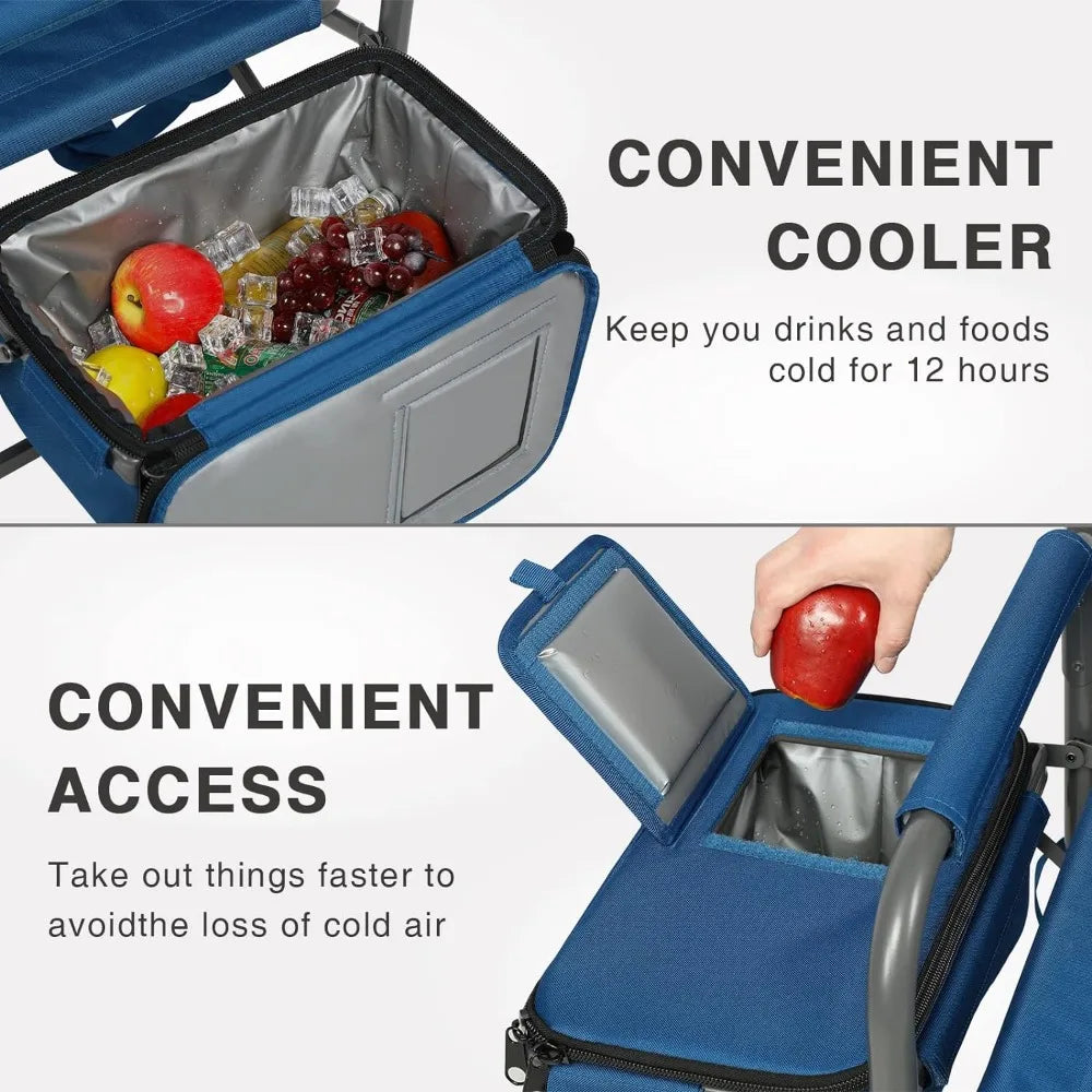 Fishing Chair with Rod Holder and Cooler All Terrain Ice Fishing Chair with Adjustable Feet Mesh Back and Shoulder Strap