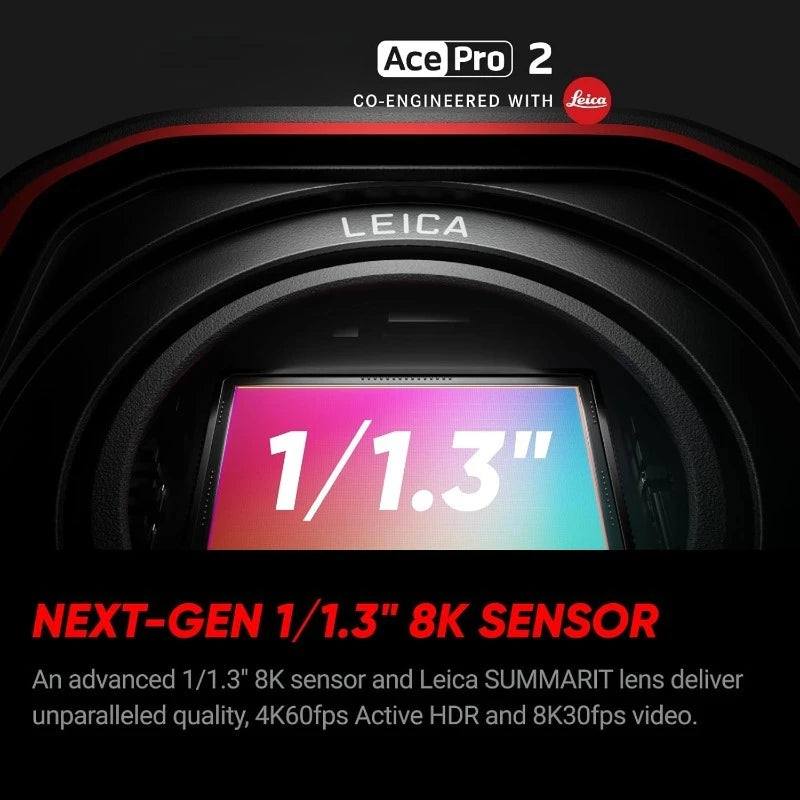 Ace Pro 2-8K Waterproof Action Camera Co-Engineered with Leica, 1/1.3" Sensor, Dual AI Chip, Leading Low Light