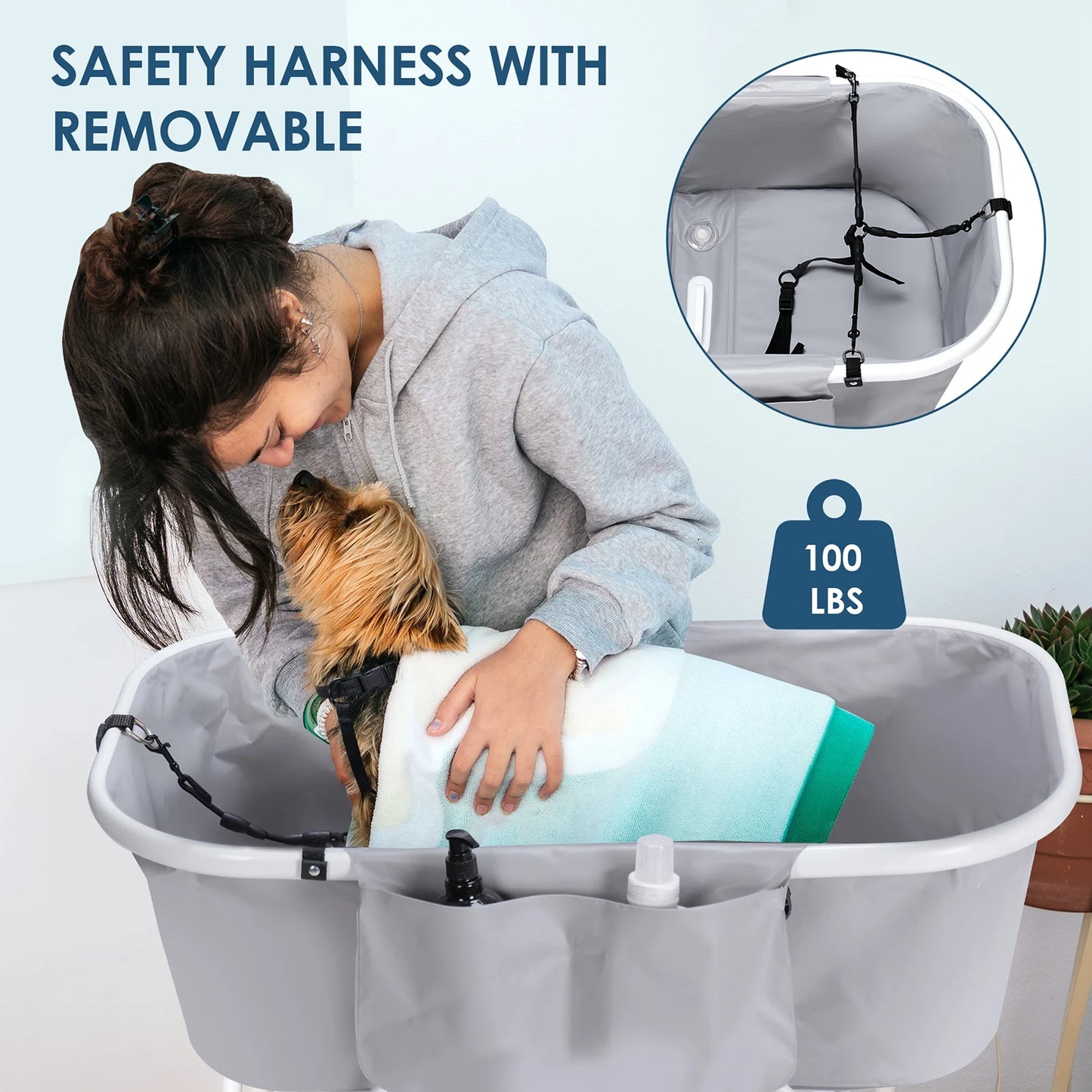 Portable Dog Bathtub with Stand, Collapsible Pet Tub for Indoor/Outdoor Use - Lightweight & Non-Slip Base (Grey)