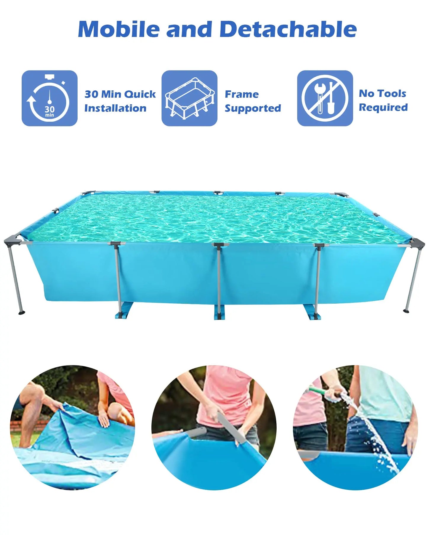 Swimming Pool Above Ground Outdoor 10 ft Rectangular Frame Pools Blue Family Outdoor Use