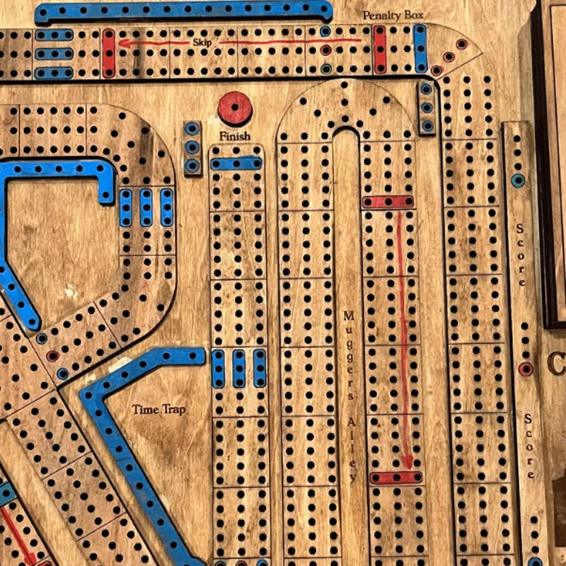 Wooden Cribbage Wars Board Game Set with Built-In Storage Compartment for Pegs Fun Family Table Game