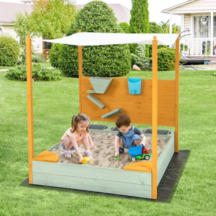 Sandbox with Sand Wall and Removable Canopy for Ages 3 and Up