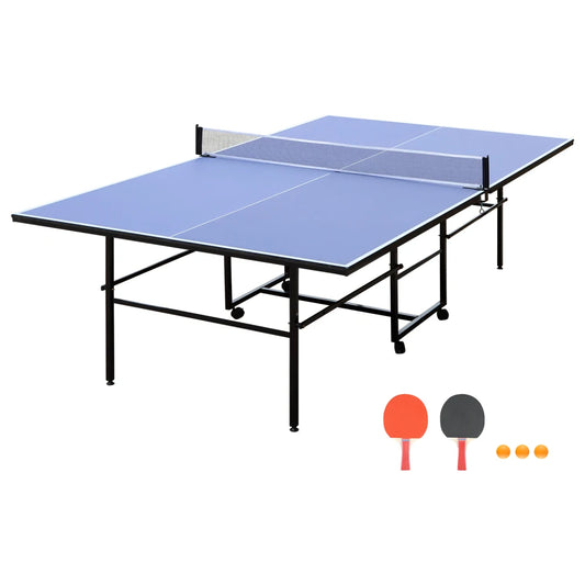 9ft Mid Size Foldable Portable Ping Pong Table Set for Indoor Games with Net 2 Paddles and 3 Balls
