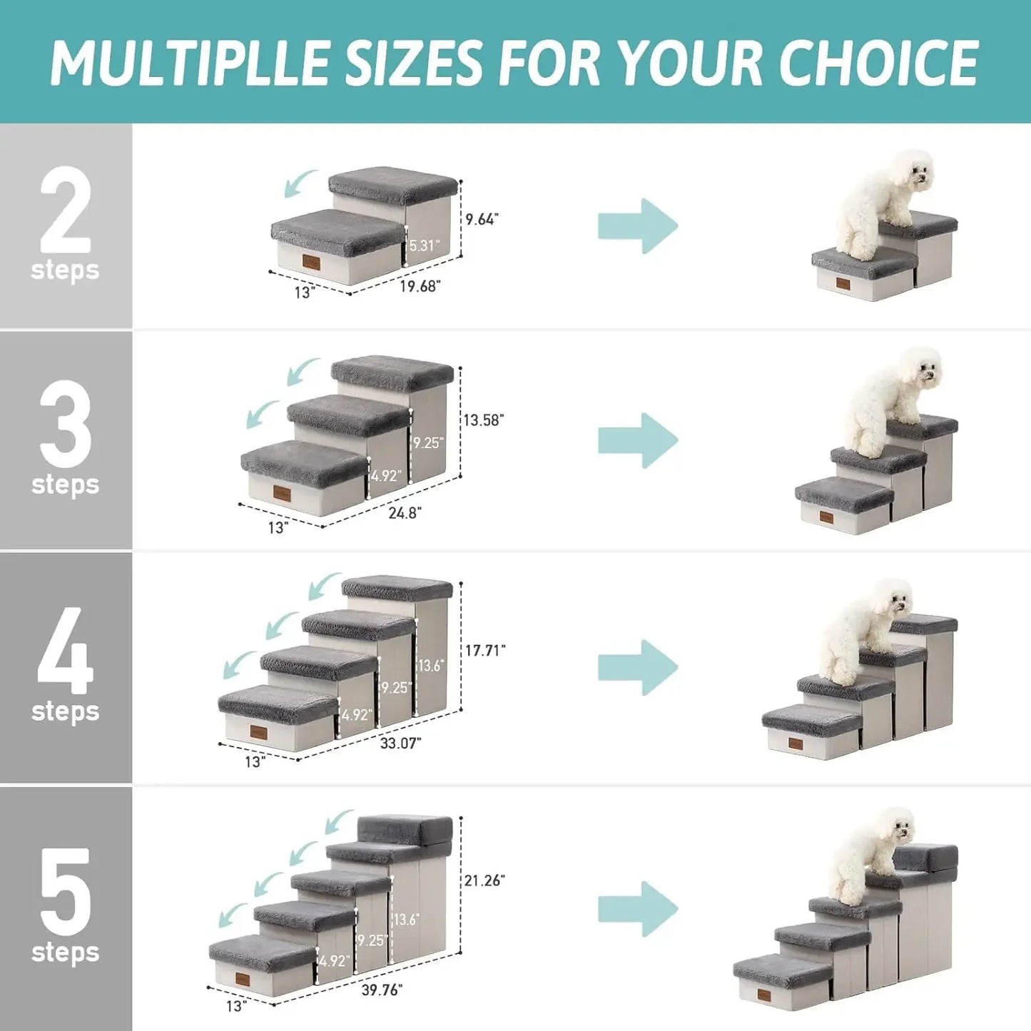 Dog Stair for Small Dogs with Storage, Foldable Pet Step with Soft Cover, Older Cat Ramp for Chair Couch Sofa, Lightweight