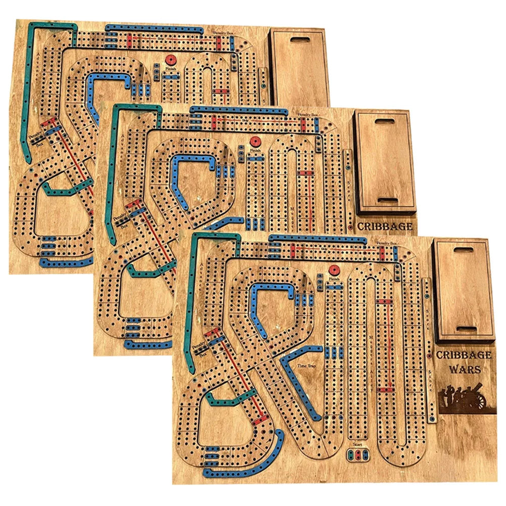 Wooden Cribbage Wars Board Game Set with Built-In Storage Compartment for Pegs Fun Family Table Game