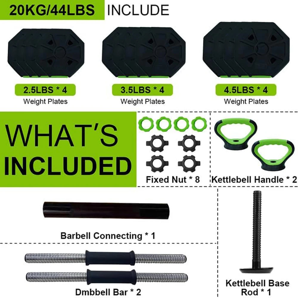 4 In 1 Adjustable Dumbbell Set 44lbs Weight Set with Iron Handle Kettlebell Barbell and Push Up Stand for Home Gym Octagon