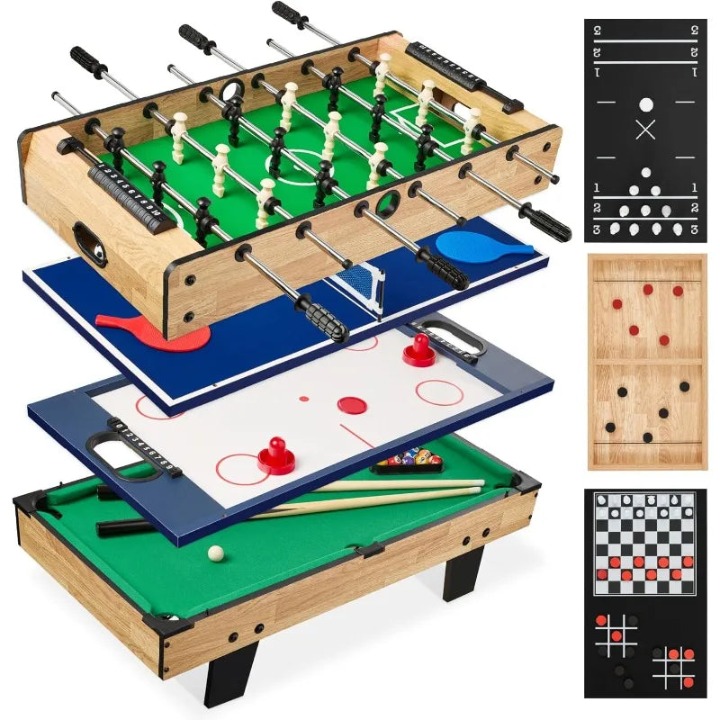 Best Choice Products 11 in 1 Combo Game Table Set for Home and Game Room with Ping Pong and 5 Accessory Bags Light Wood