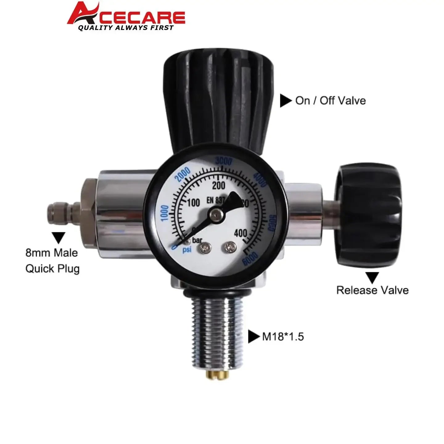 Acecare 4500Psi 300Bar 12L Carbon Fiber High Pressure Air Tank HPA Fill Station with Regulating Valve for Scuba Diving M18X1.5