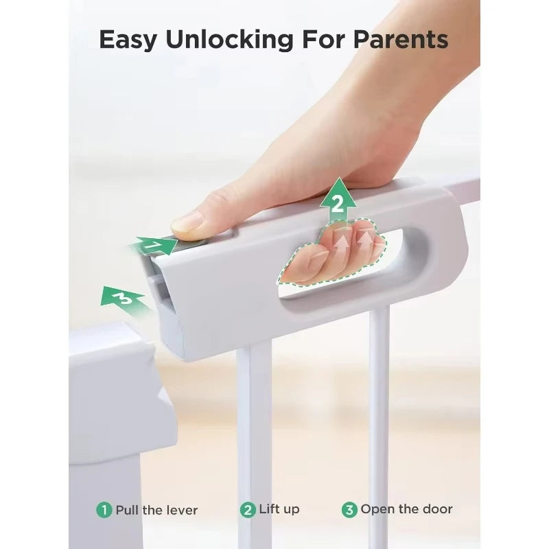 29.5” to 46” Safety Baby Gate, Extra Wide Auto-Close Dog Gate for Stairs, Easy Walk Thru Indoor Pet Gate for Doorways