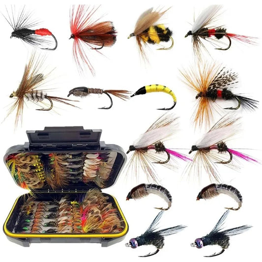 Fly Fishing Flies Kit 50 Pcs Handmade Fly Fishing Gear with Dry Wet Flies Streamers Trout Bass Fishing Assortment
