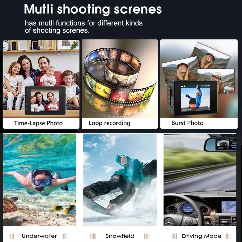 4K Action Camera A1 Ultra HD WiFi 12MP 2 Inch LCD 30M Waterproof 170 Degree Remote Control Helmet Bicycle Video Camera Outdoor Sport Cam