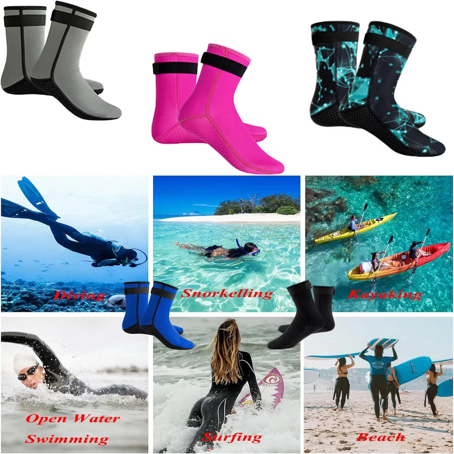 1 Pair Wetsuit Socks 3mm Neoprene Diving Socks Thermal Anti-Slip Scuba Socks Water Booties for Swimming Water Sports Pool shock