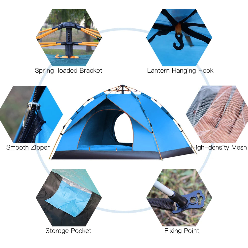 Outdoor Pop Up Tent Water-resistant Portable Instant Camping Tent for 1-2 3-4 People Family