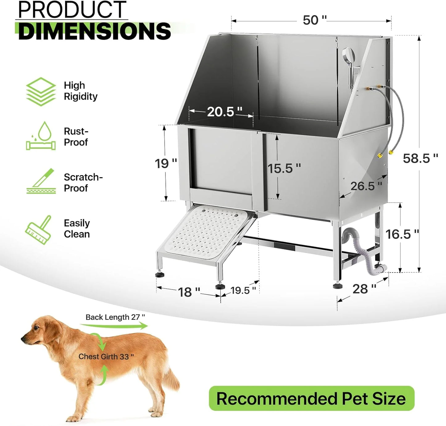 Pet Dog Bathing Station Stainless Steel Dog Bathtub With Ramp Floor Grate Dog Bath Brush Washing Gloves for Home Dog Washing