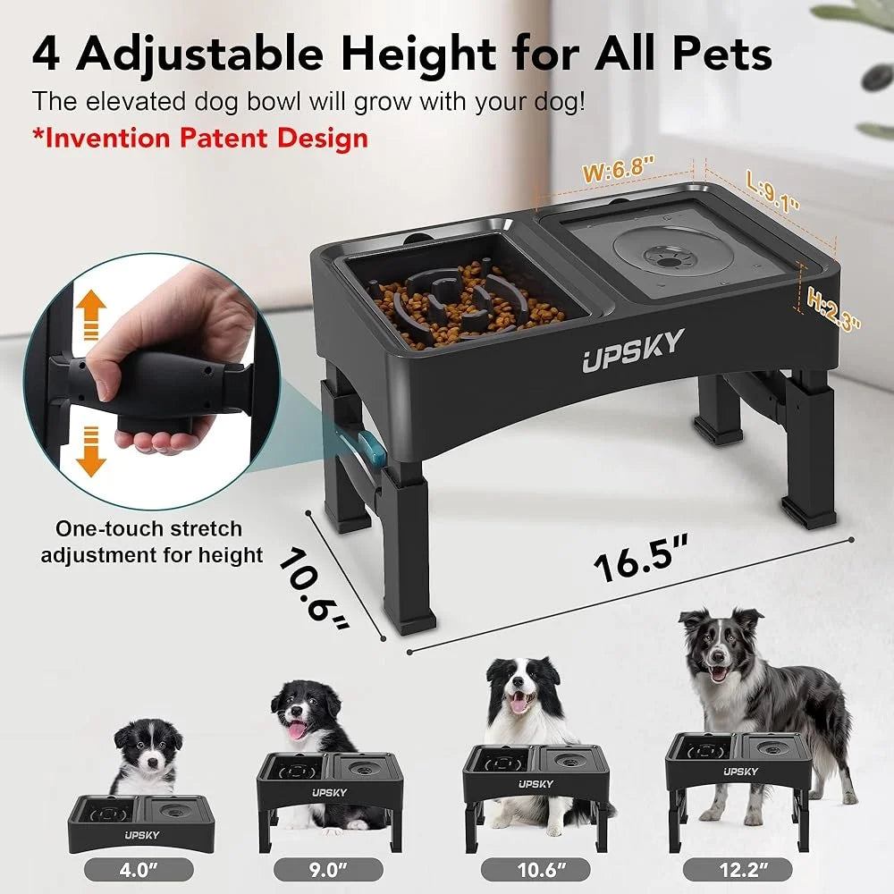 Height Adjustable Dog Bowl 2 in 1 Elevated Slow Feeder Anti Slip No Spill Design Healthy Eating Pet Supplies