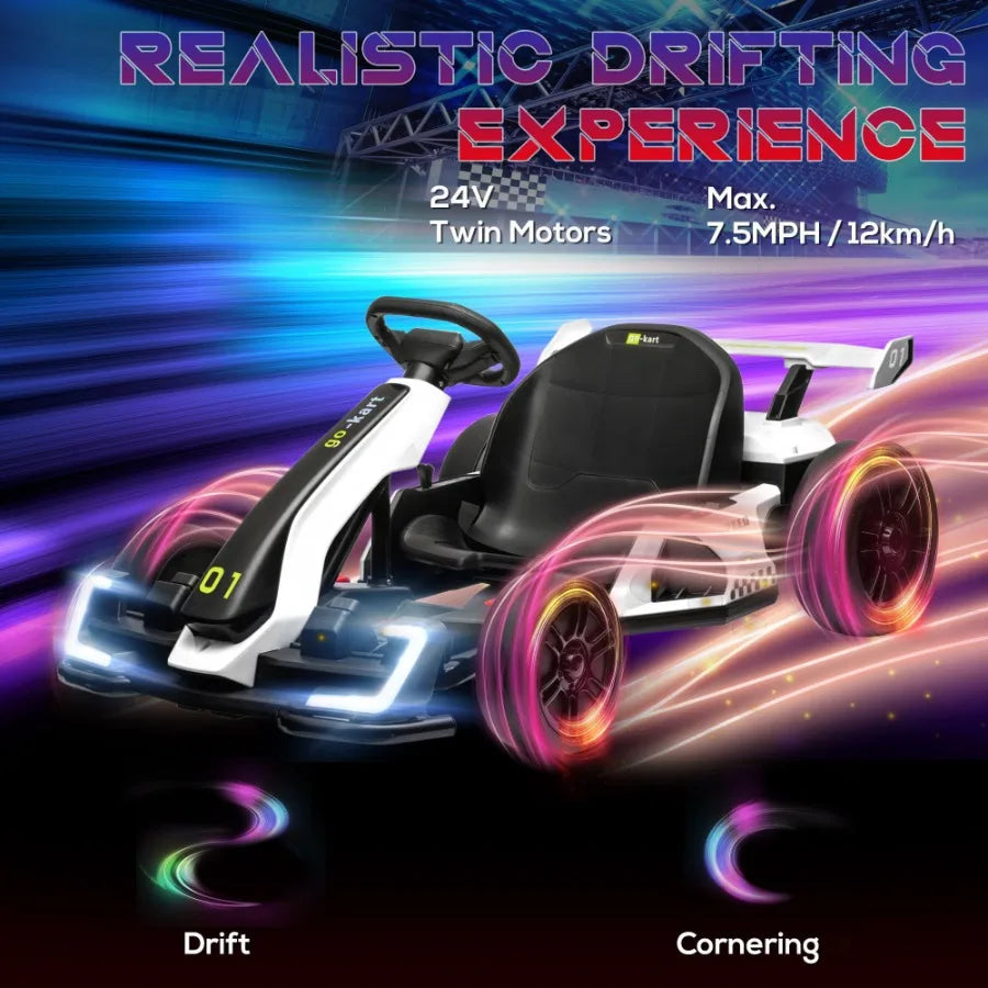 Aosom 24V Electric Go Kart 7.5 MPH Adjustable Seat Drifting Car Battery Powered Ride On Toy Outdoor