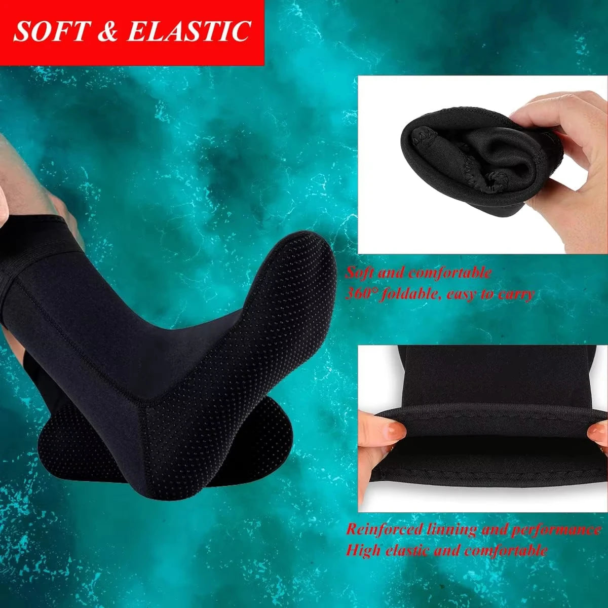 1 Pair Wetsuit Socks 3mm Neoprene Diving Socks Thermal Anti-Slip Scuba Socks Water Booties for Swimming Water Sports Pool shock