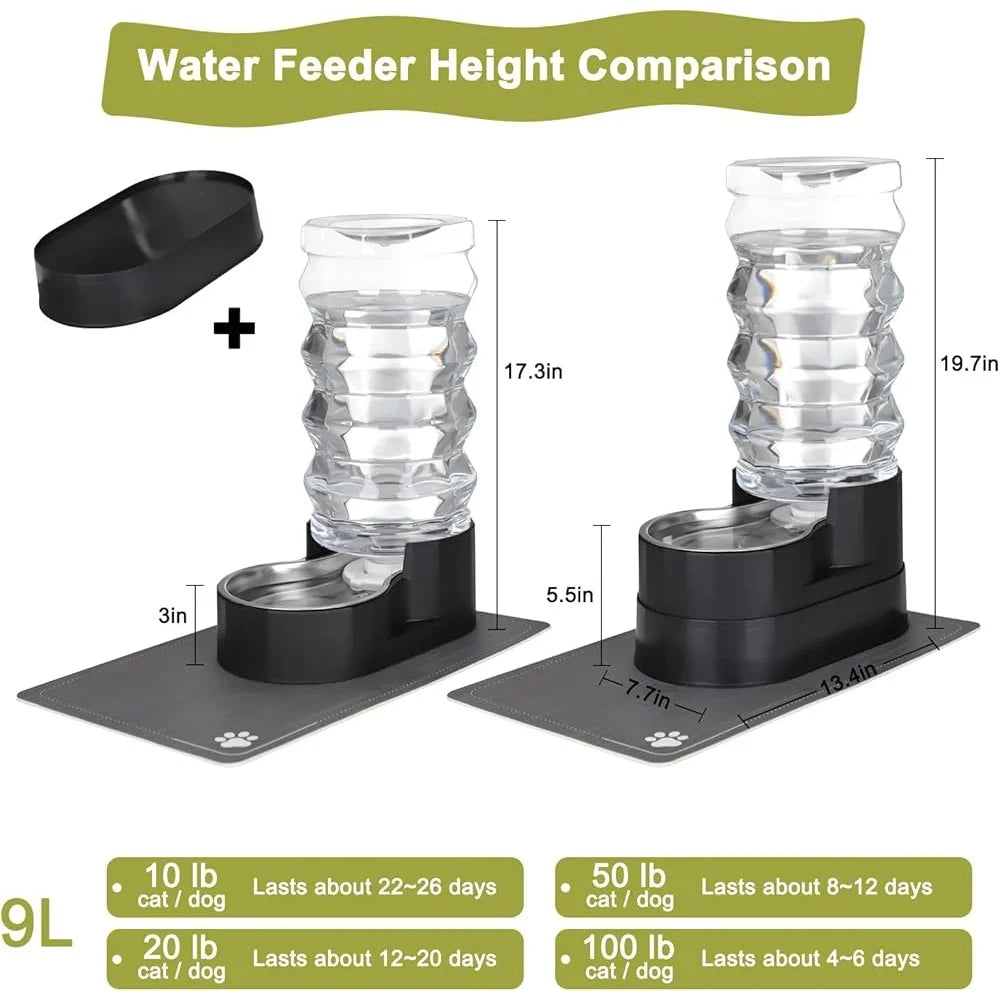 9L Raised Cat Dog Water Fountain Gravity Fed Stainless Steel Water Feeder Easy Refill Large Capacity Busy Pet Owners