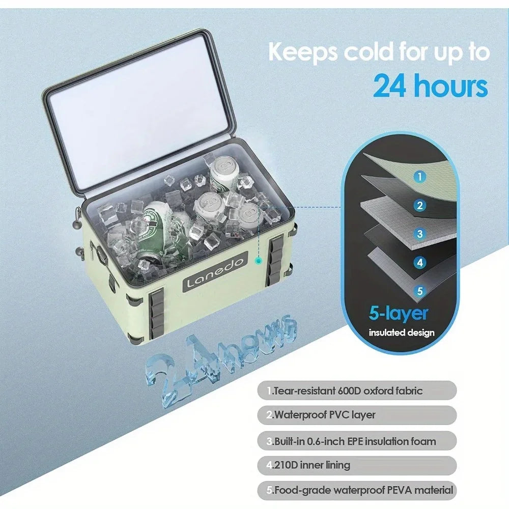 Lanedo Soft Cooler 36 Can 25 Bottles Insulated Portable Ice Chest Floating Leak Proof Green