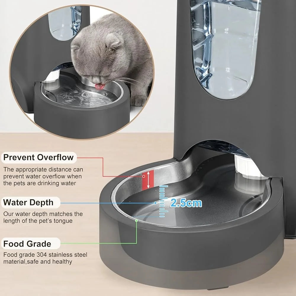 2 Pack Automatic Cat Feeder and Dog Waterer Stainless Steel Gravity Food Dispenser Easy Clean Pet Supply for Small and Medium Animals