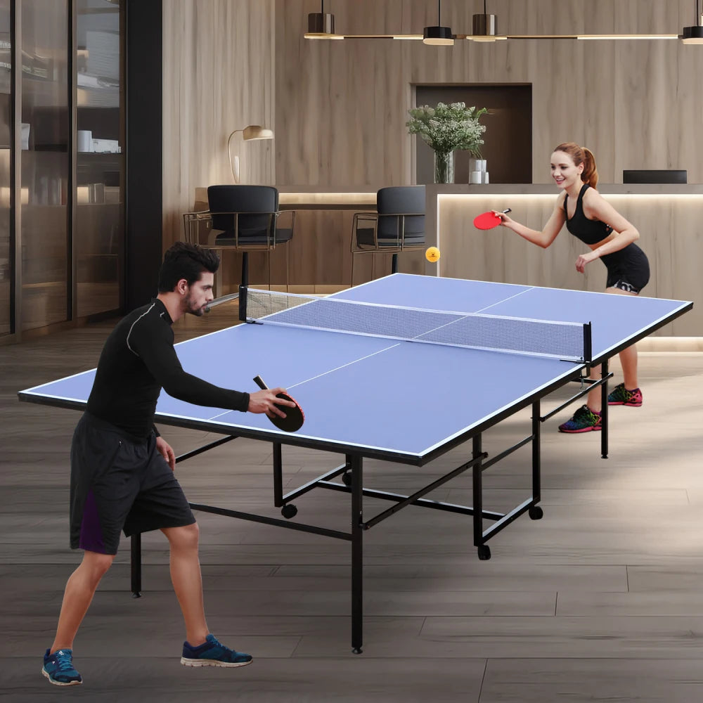 9ft Mid Size Foldable Portable Ping Pong Table Set for Indoor Games with Net 2 Paddles and 3 Balls