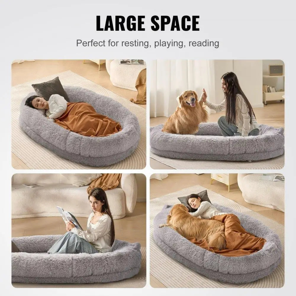 Extra Large Dog Bed 72x48x10in Human Size Washable Velvet Bean Bed