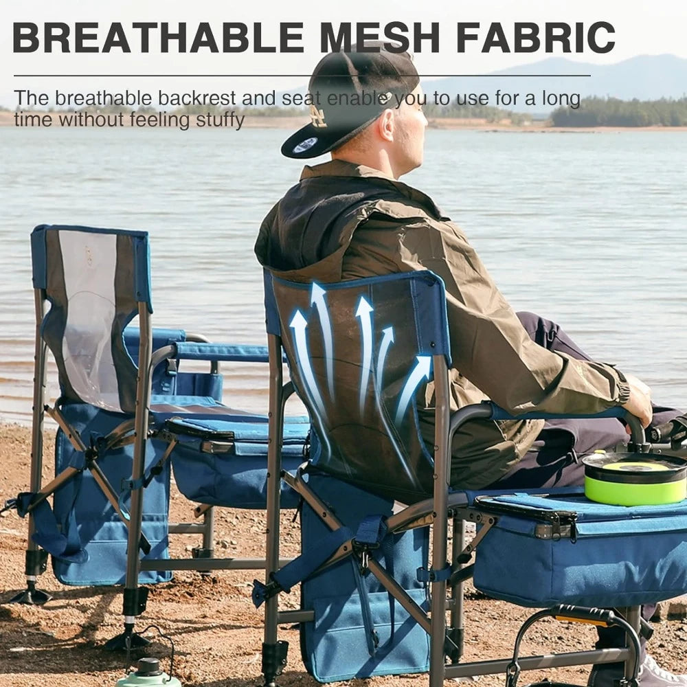 Fishing Chair with Rod Holder and Cooler All Terrain Ice Fishing Chair with Adjustable Feet Mesh Back and Shoulder Strap