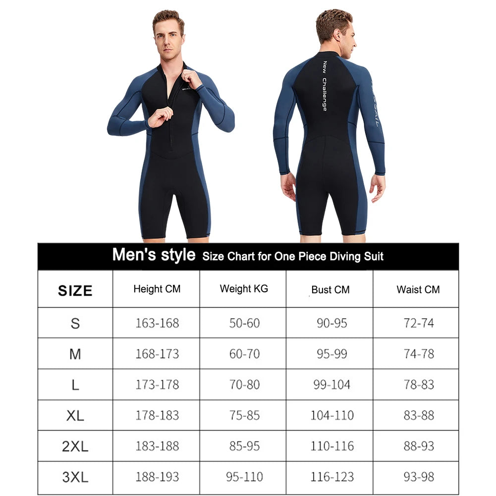 Neoprene Diving Suit with Zipper Mens Snorkeling Surfing Swimsuit Elastic Anti-scratch Cold Proof  Water Sports Equipment