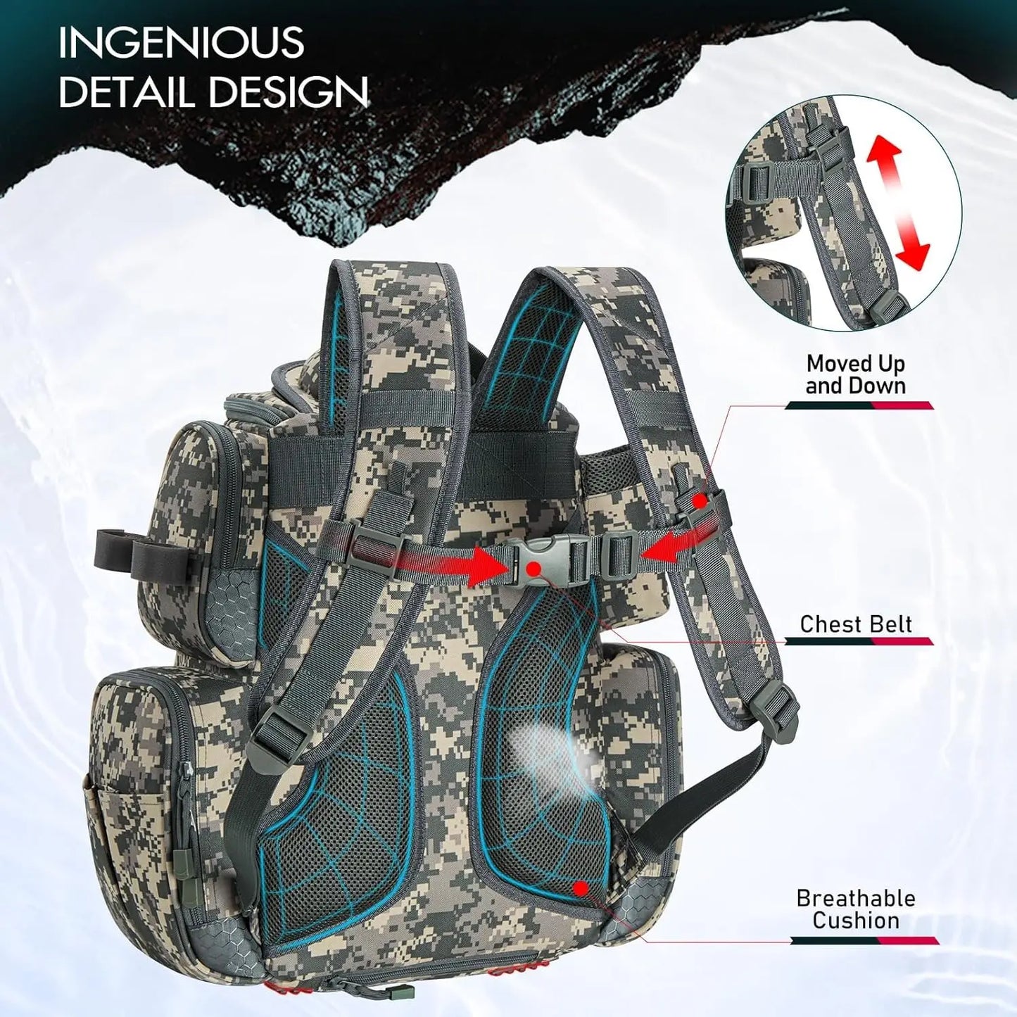 Fishing Tackle Backpack with Four Trays Large Outdoor Storage Bag with Protective Rain Cover for Fishing Gear