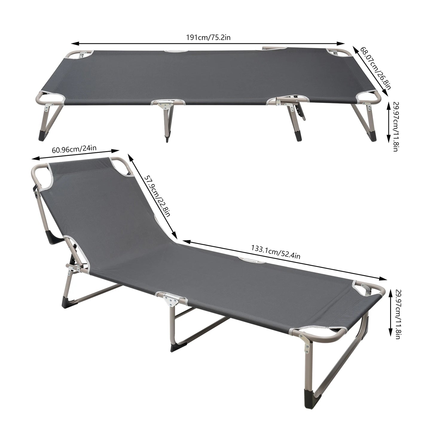 Portable Folding Camping Cot Adjustable Outdoor Lounge Chair Sleeping Bed for Pool Beach Patio
