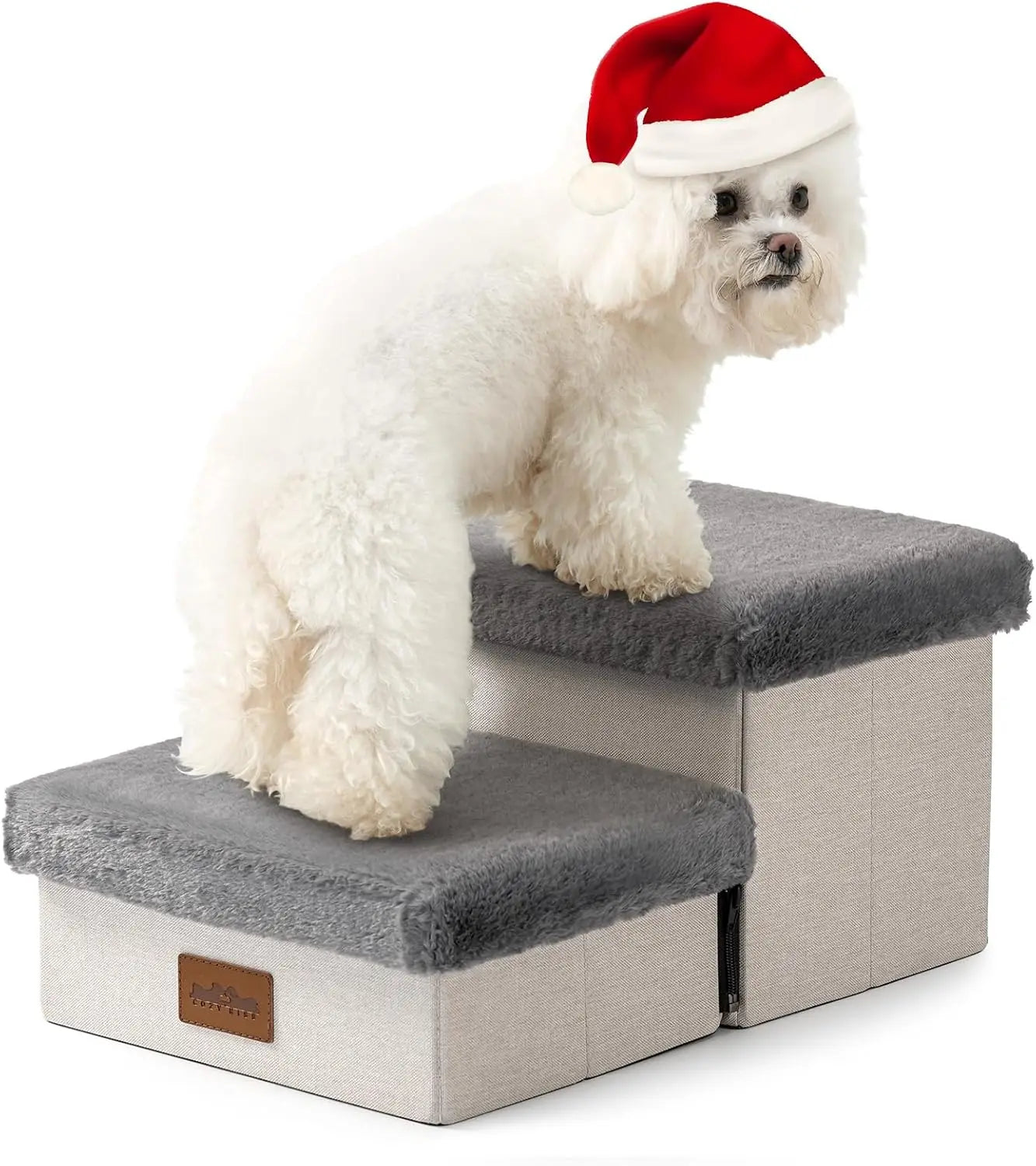 Dog Stair for Small Dogs with Storage, Foldable Pet Step with Soft Cover, Older Cat Ramp for Chair Couch Sofa, Lightweight