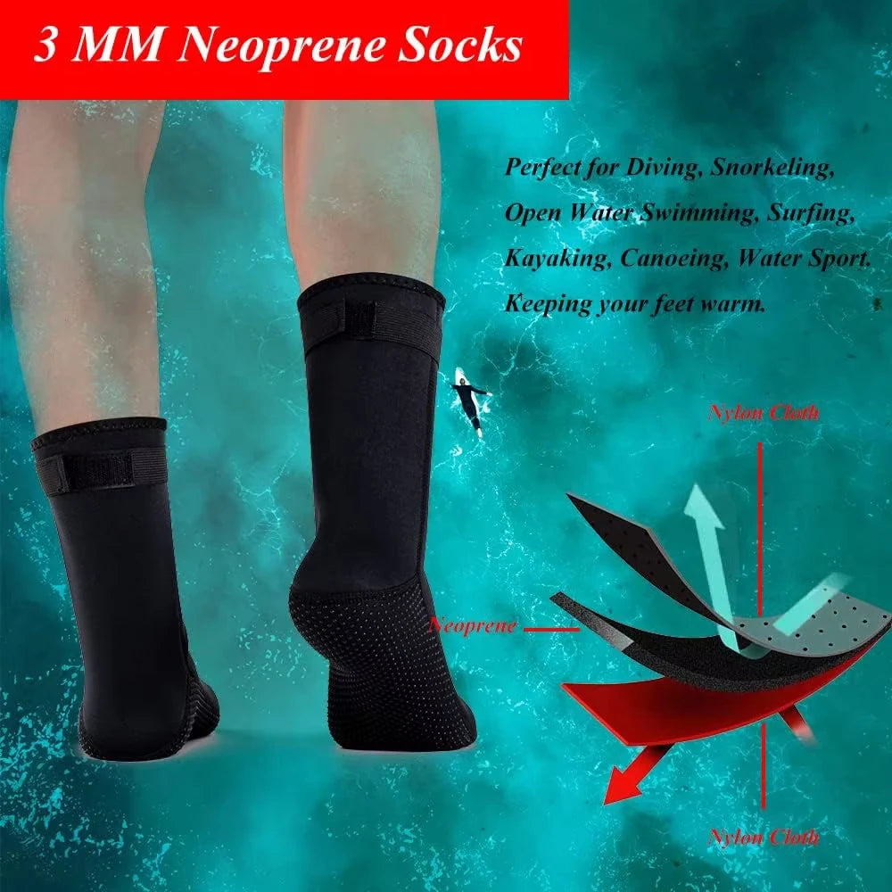1 Pair Wetsuit Socks 3mm Neoprene Diving Socks Thermal Anti-Slip Scuba Socks Water Booties for Swimming Water Sports Pool shock