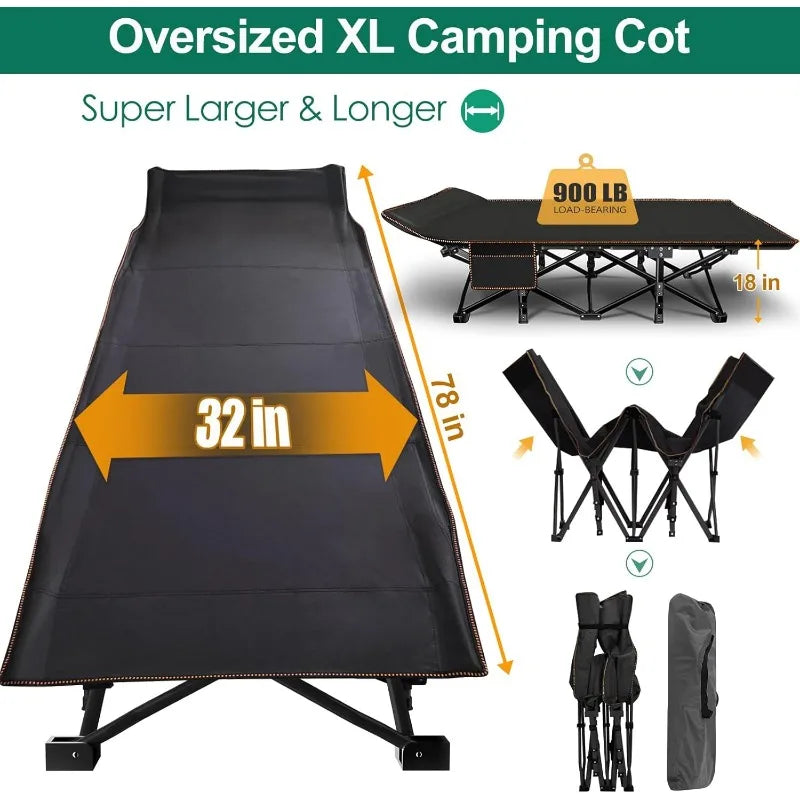 LILYPELLE Folding Camping Cot Heavy Duty Sleeping Cots with Carry Bag Double Layer Oxford Portable Travel Camp Cots for Home and Outdoor Use