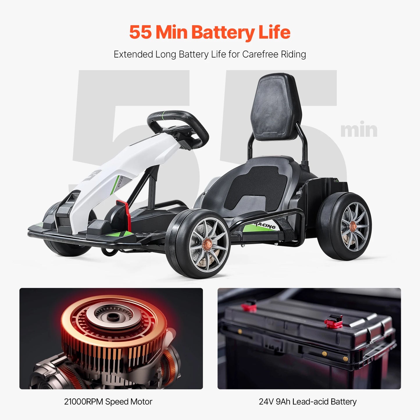 VEVOR 24V 9Ah Electric Pedal Go Kart Portable Outdoor Race Toy with 200W Motor Adjustable Speeds and Disc Brake for Kids